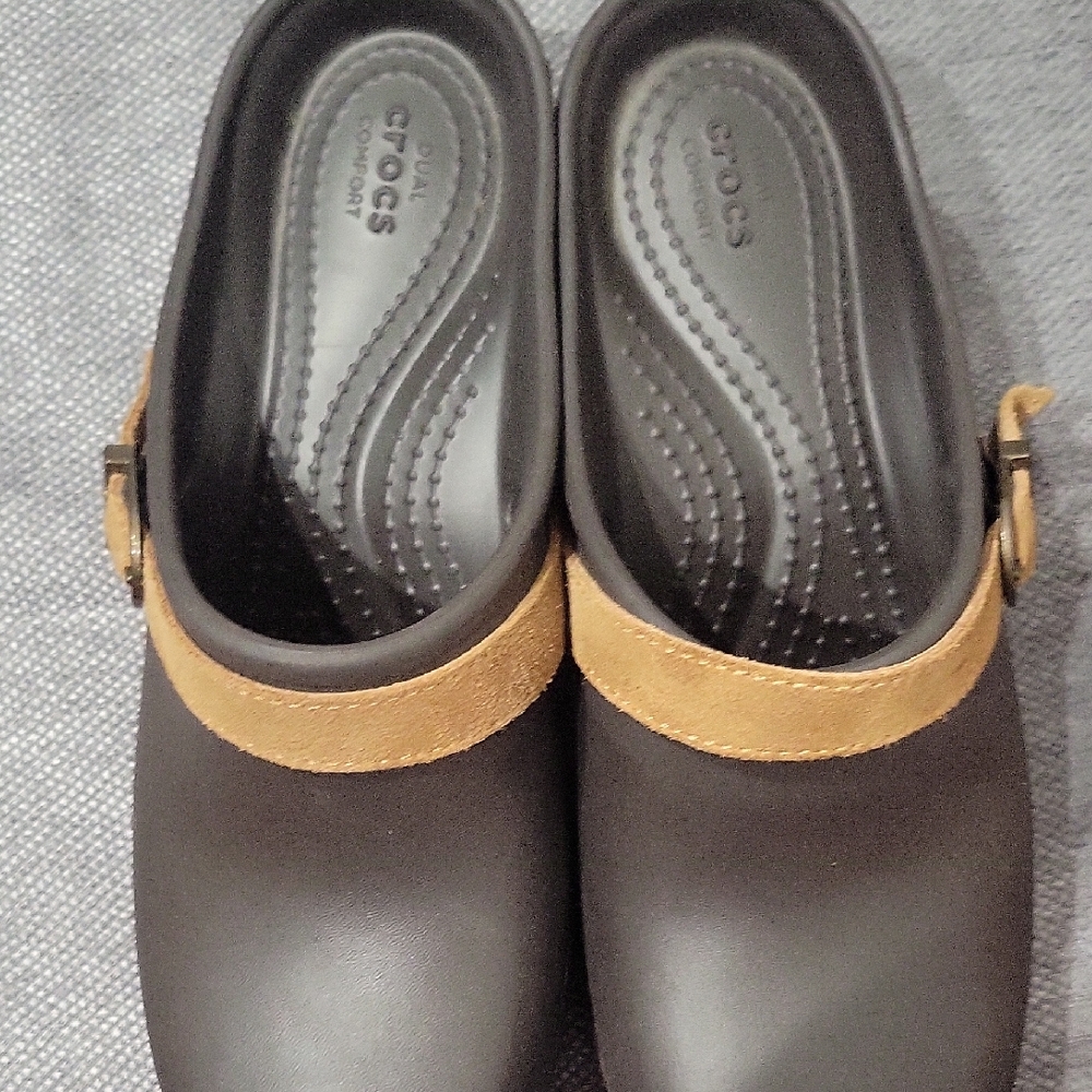 CROCS Dark Brown Clogs with Tan Strap